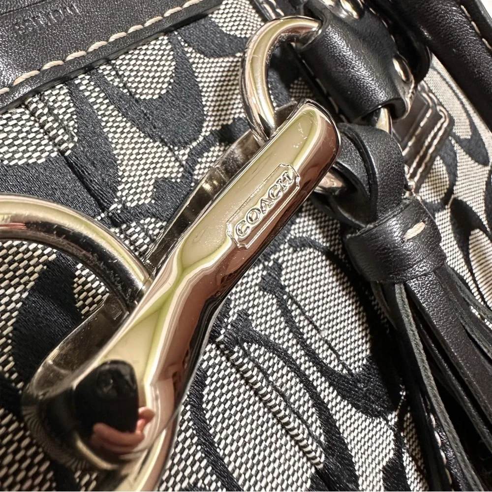 Coach Hamptons Carryall Signature Jacquard Black Leather Y2K - Picture 9 of 12